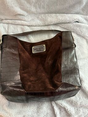 KATE SPADE Brown Suede & Croc-Embossed Leather Shoulder Bag
